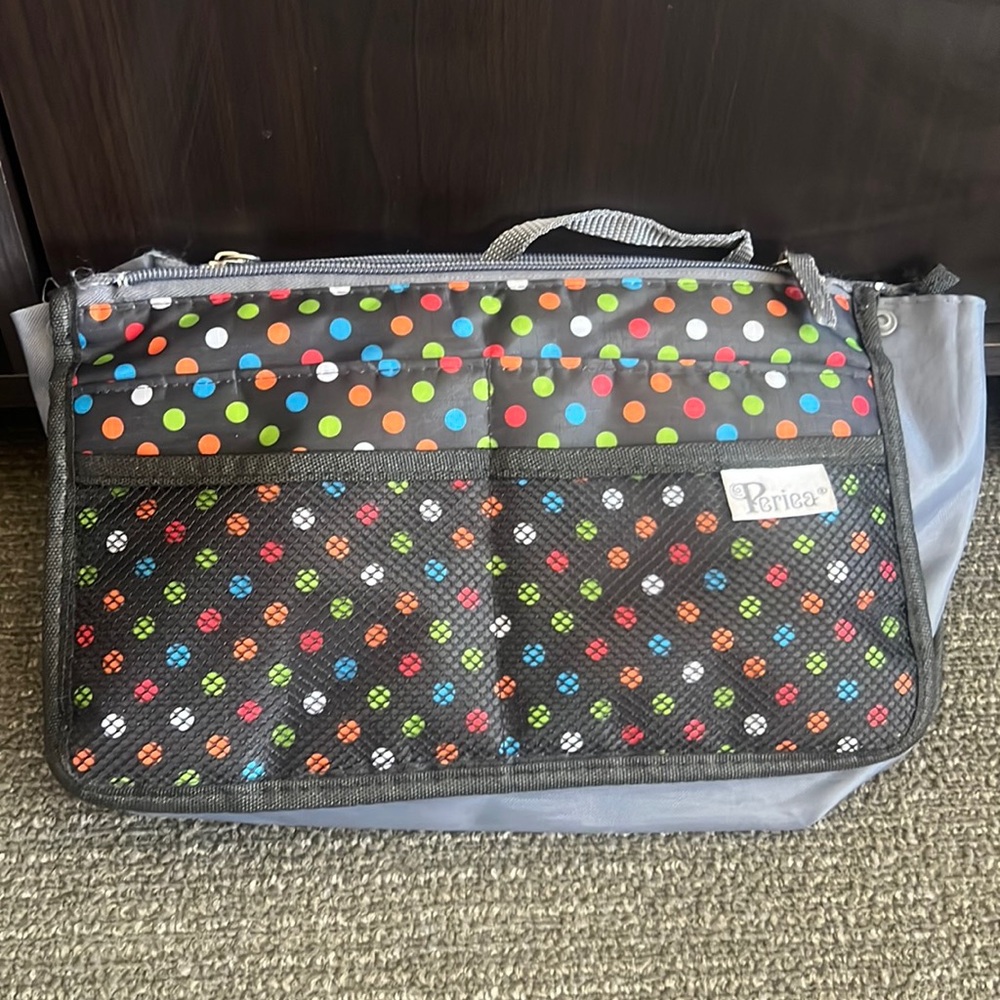 🌴Periea Chelsy Purse Organizer Insert with Handles & 13 Pockets Black polka dots
